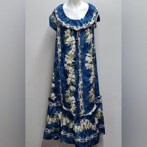 Jade Fashions Double-Ruffle Blue Ginger MuuMuu Women's Size XL